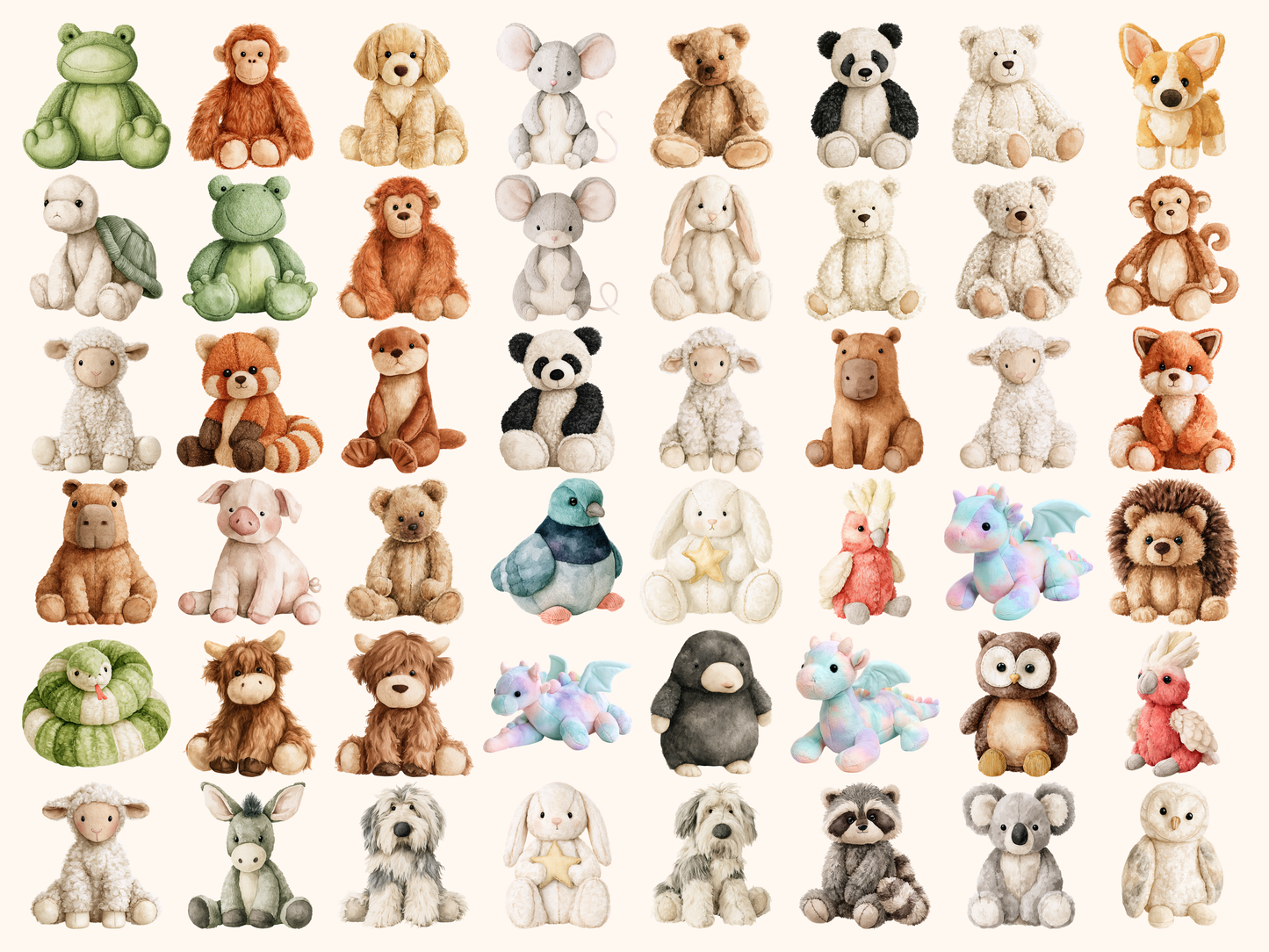 Plushie Animals Watercolor Clipart