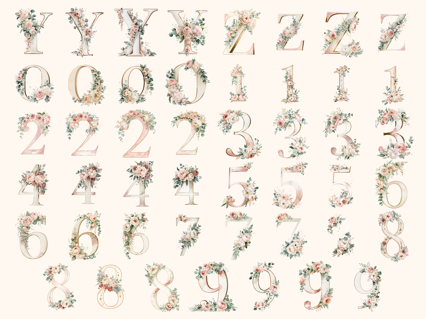 Wedding Floral Alphabet & Numbers