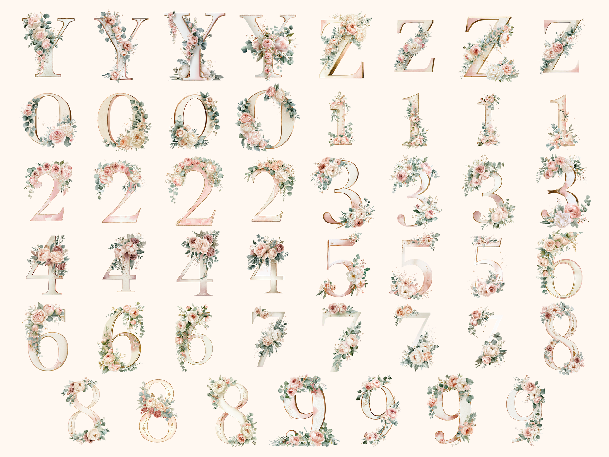 Wedding Floral Alphabet & Numbers