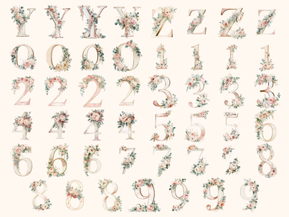 Wedding Floral Alphabet & Numbers