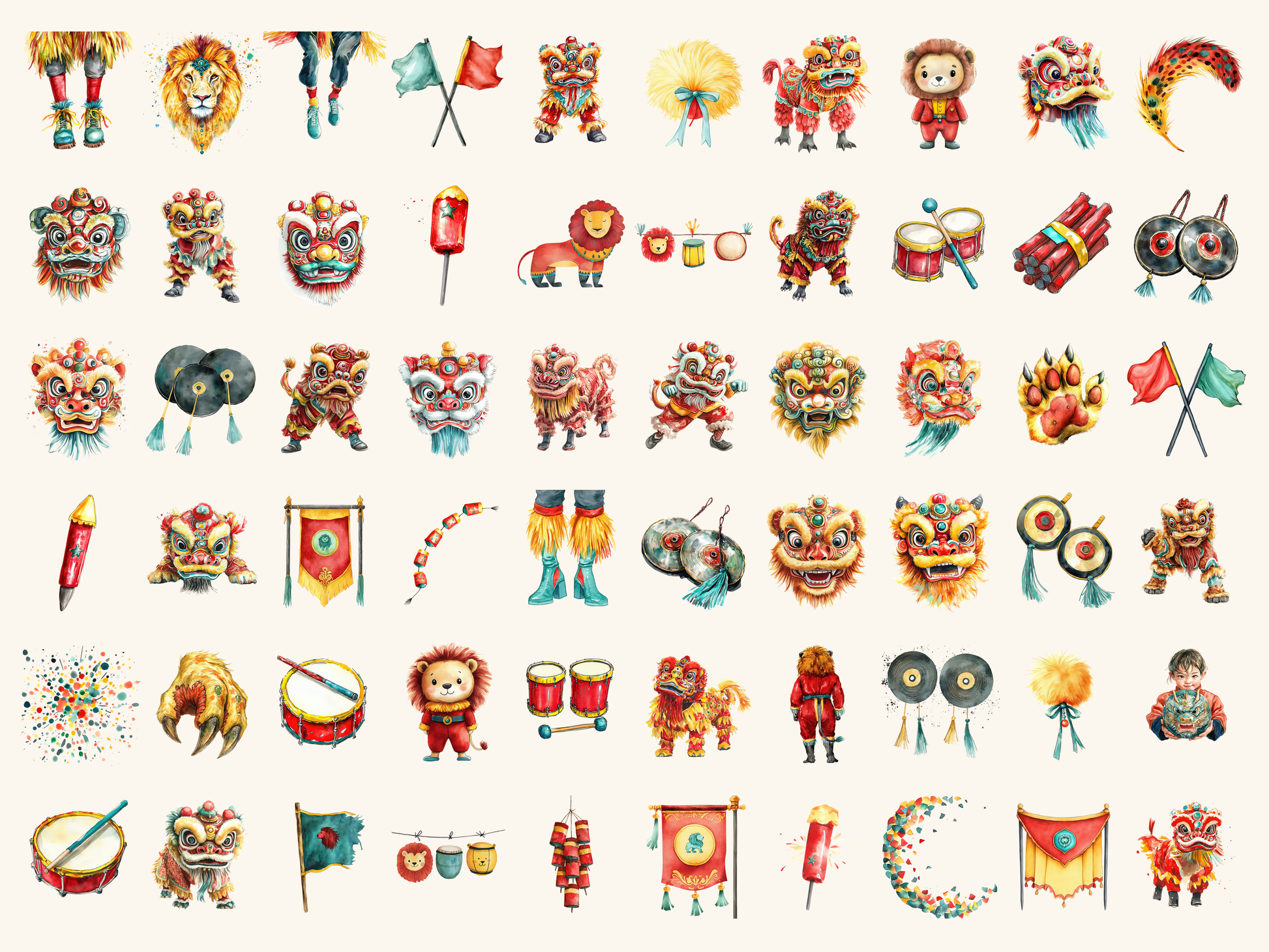 Lion Parade Watercolor Clipart