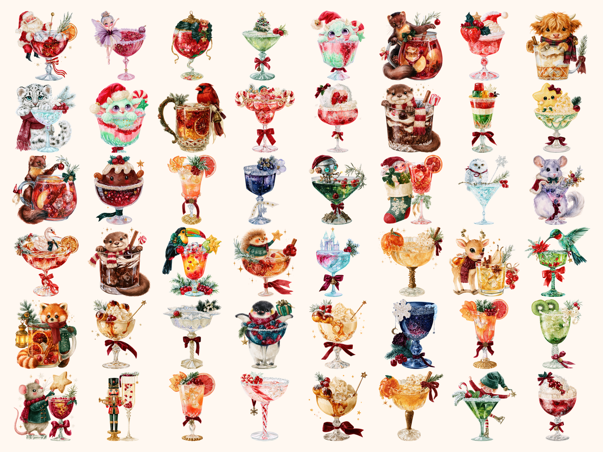 Christmas Cocktails Watercolor Clipart — listing preview 3