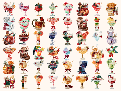 Christmas Cocktails Watercolor Clipart — listing preview 3