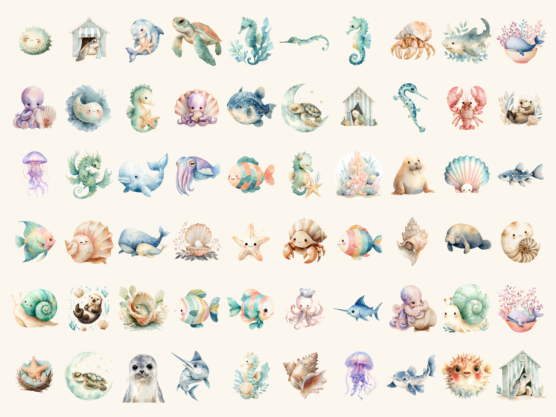Ocean Babies Watercolor Clipart