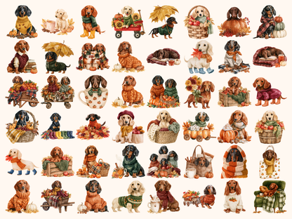 Cozy Dachshund Fall Watercolor Clipart
