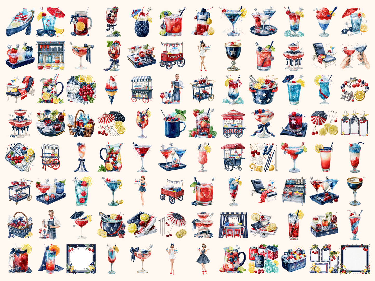 Patriotic Cocktails Watercolor Clipart