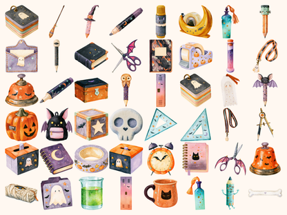 Halloween School Watercolor Clipart