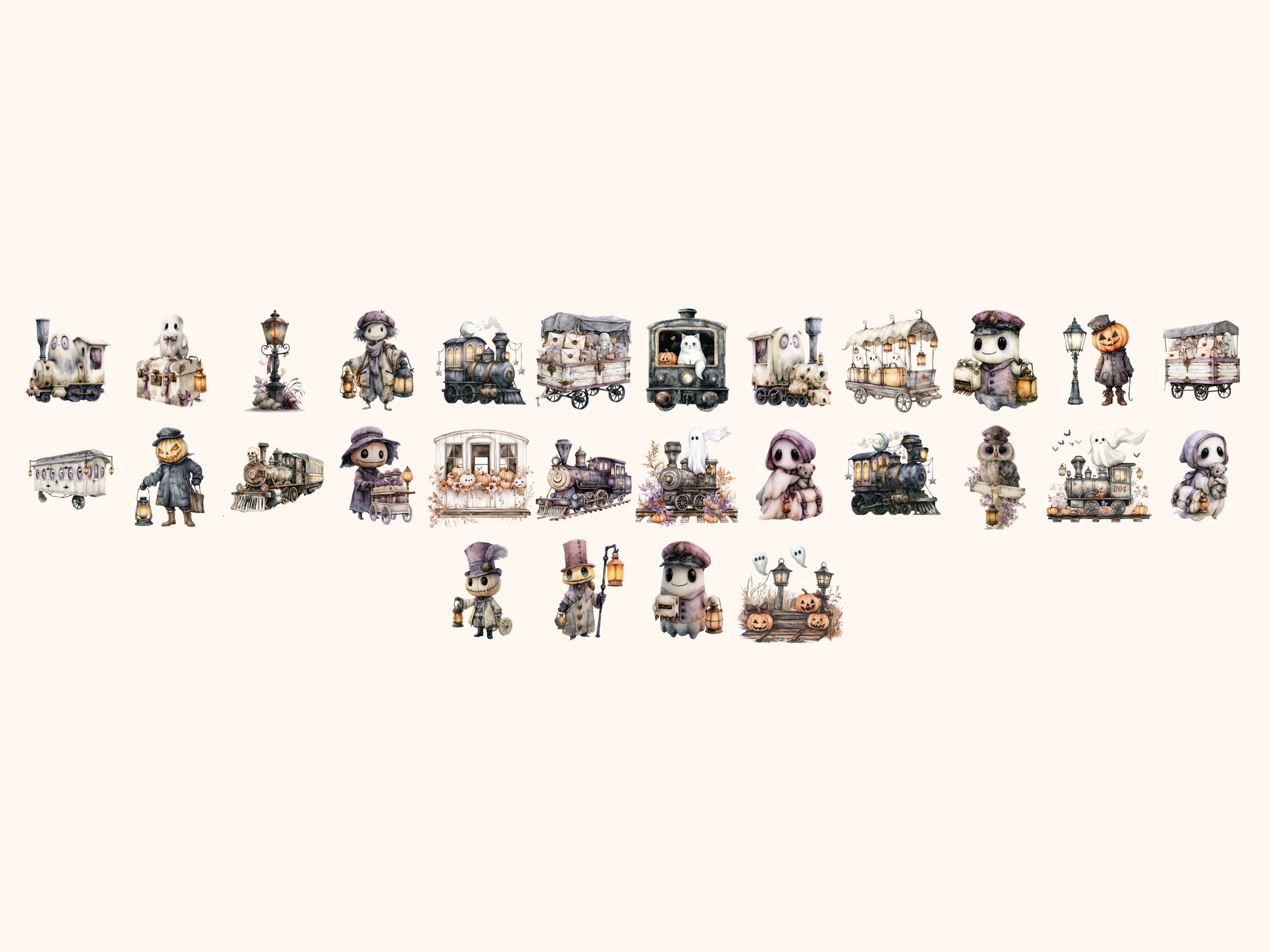Haunted Train Watercolor Clipart