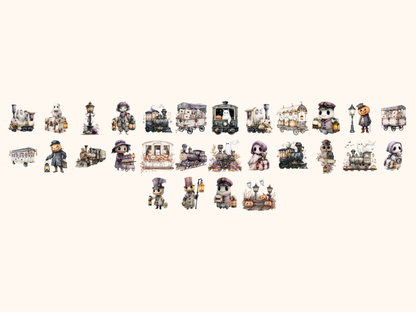 Haunted Train Watercolor Clipart
