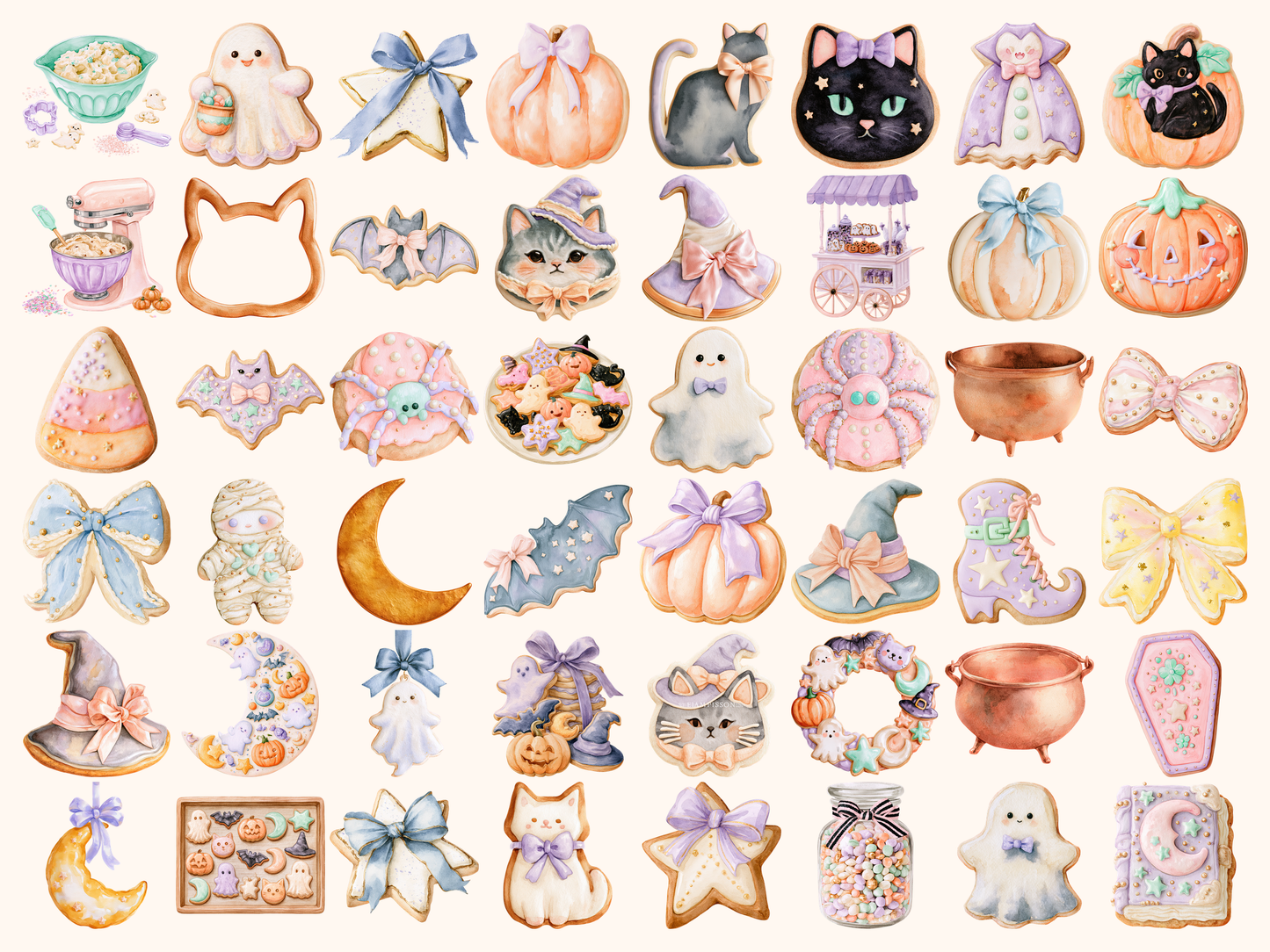Pastel Halloween Cookies Watercolor Clipart