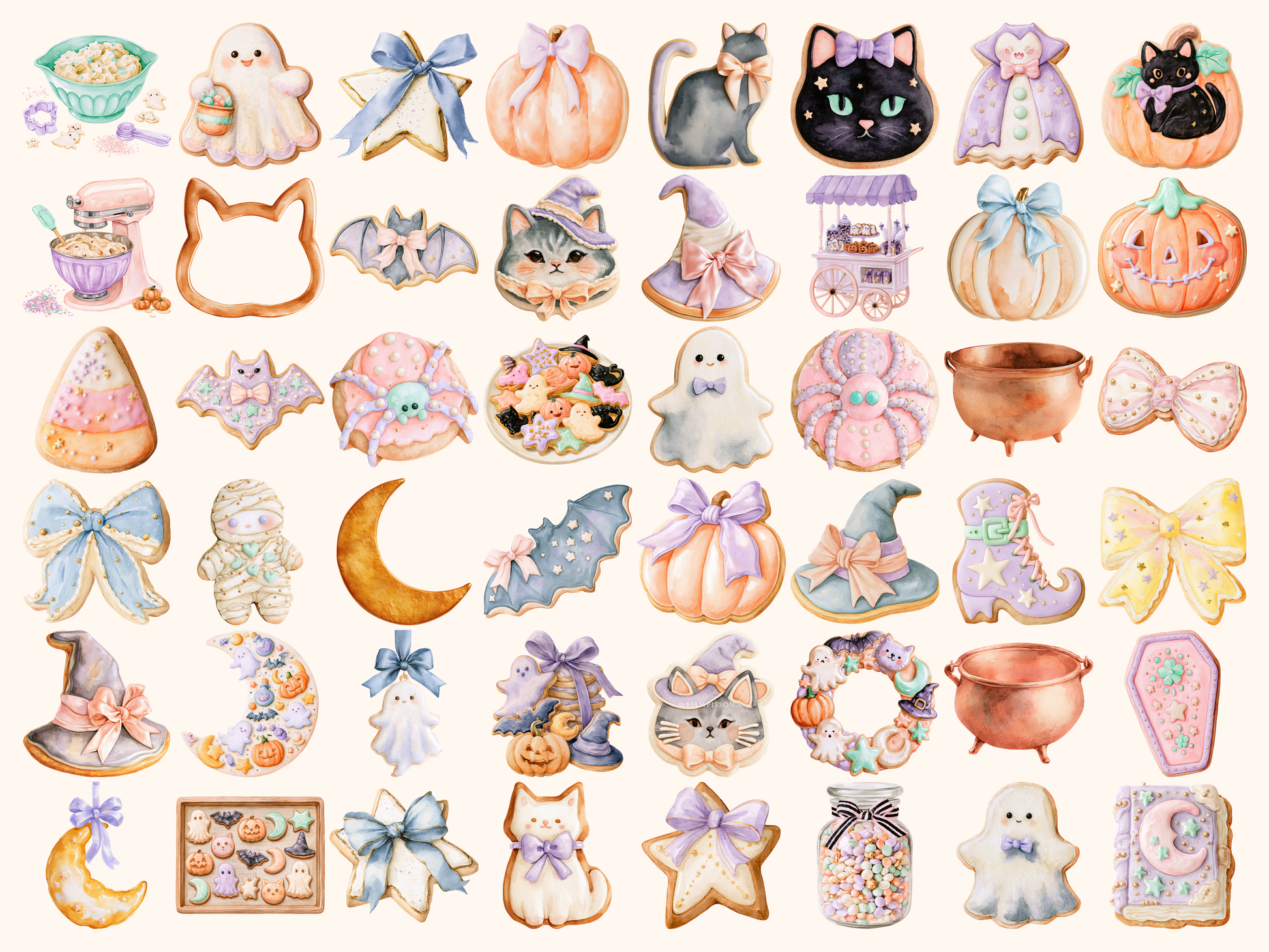 Pastel Halloween Cookies Watercolor Clipart