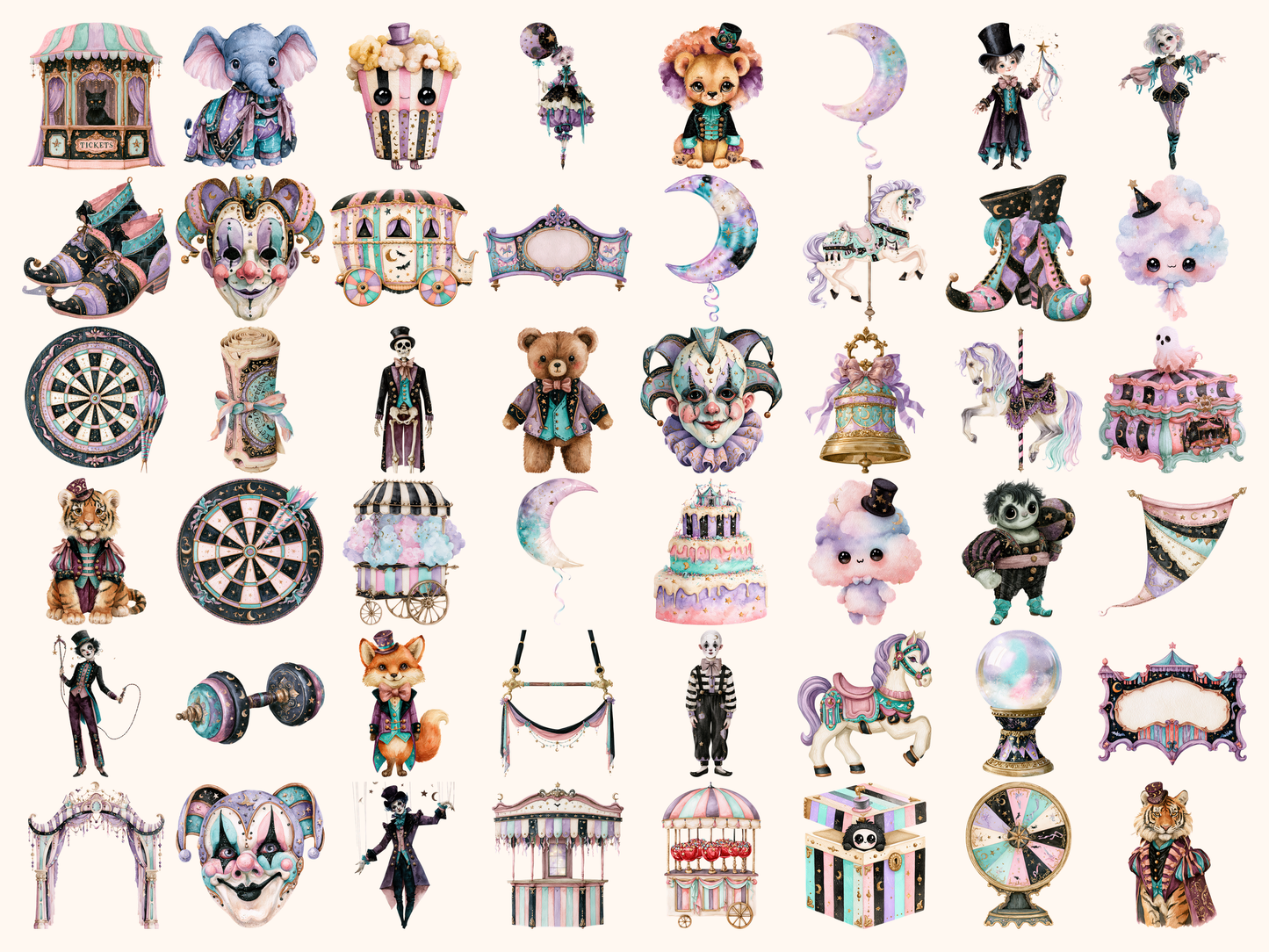 Spooky Circus Watercolor Clipart