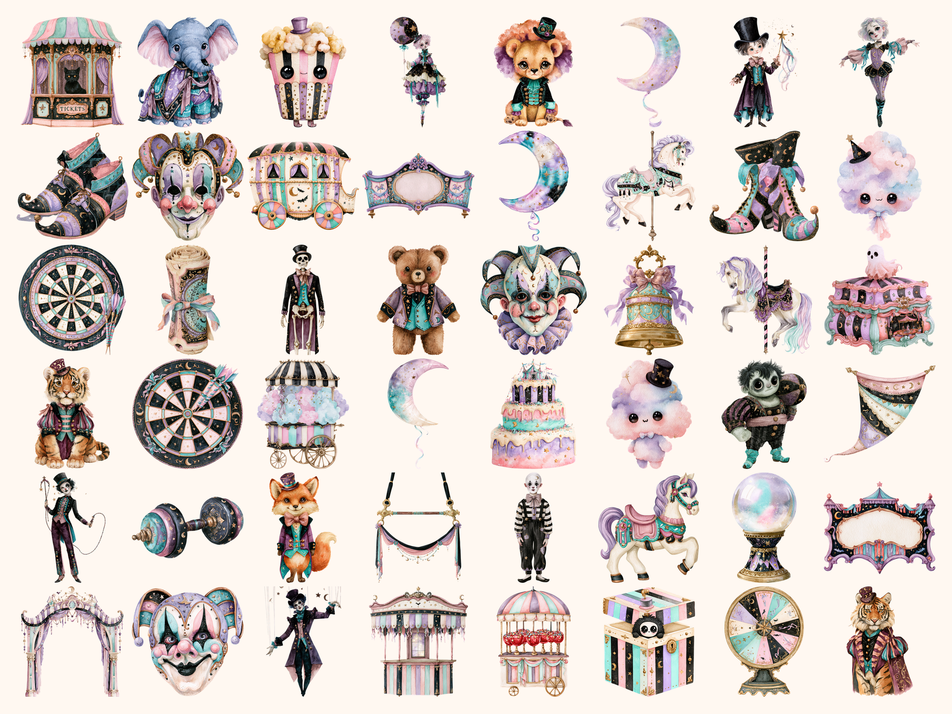 Spooky Circus Watercolor Clipart