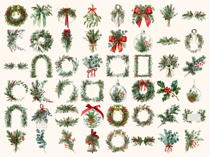 Winter Greenery Watercolor Clipart