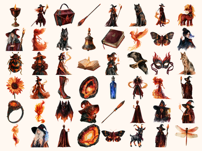 Fire Witches Watercolor Clipart