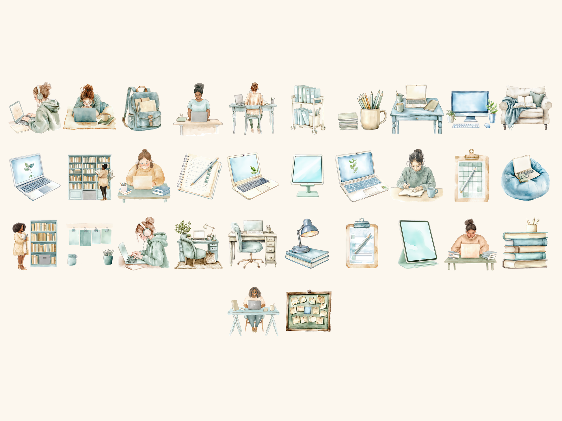 Home Study Watercolor Clipart