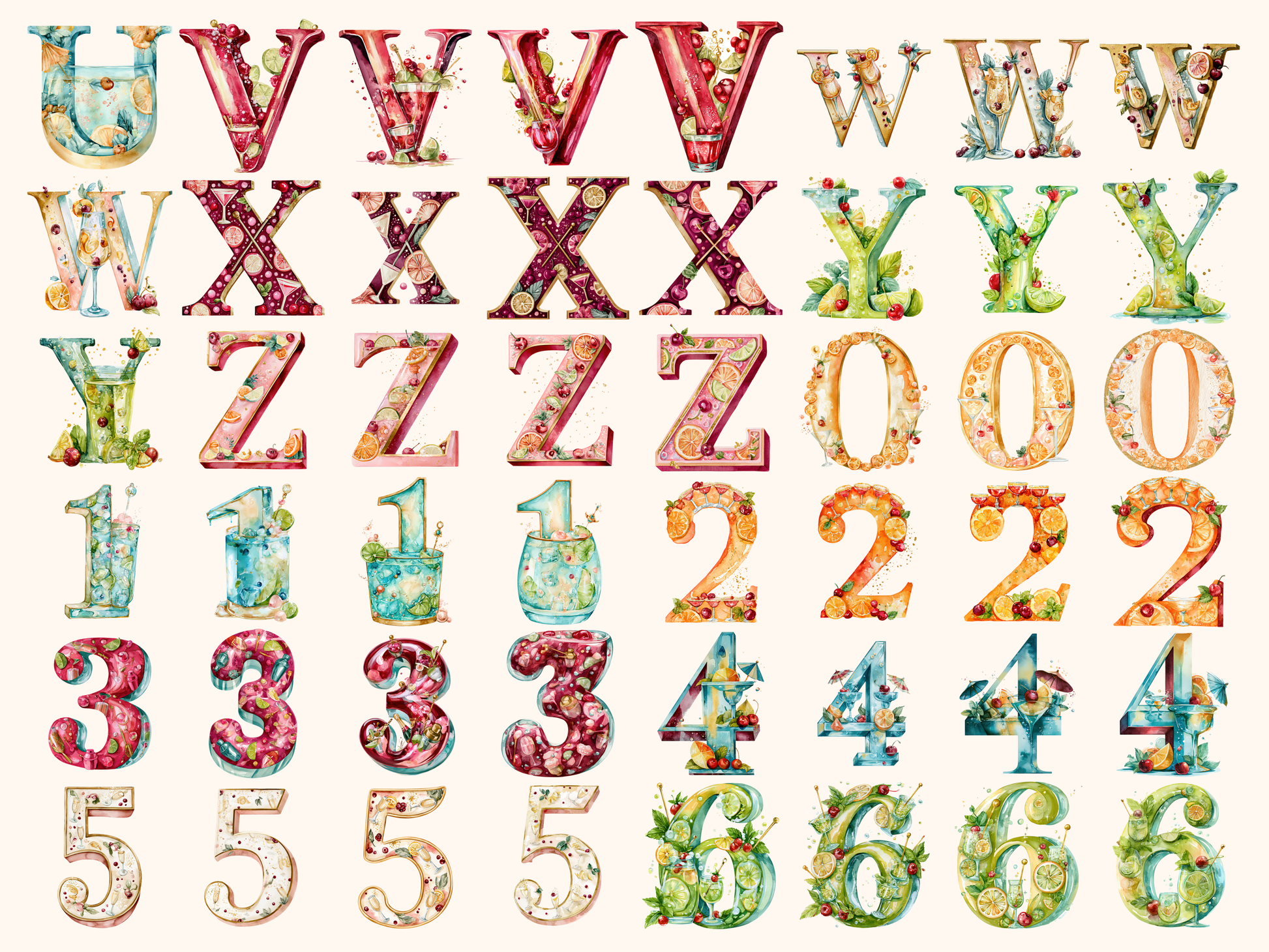 Cocktail Alphabet & Numbers
