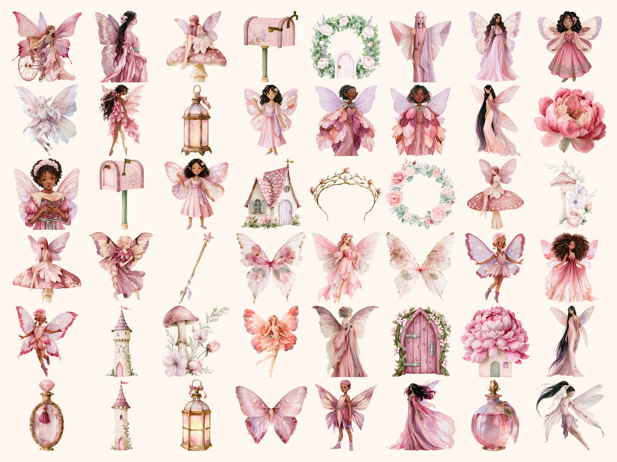 Pink Fairies Watercolor Clipart