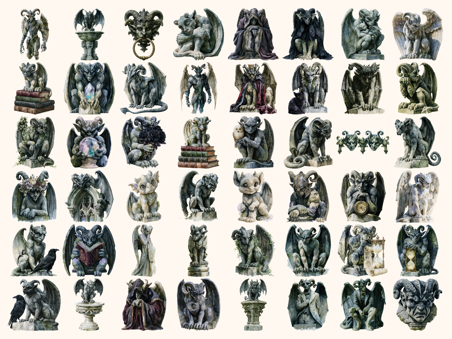 Gargoyles Watercolor Clipart