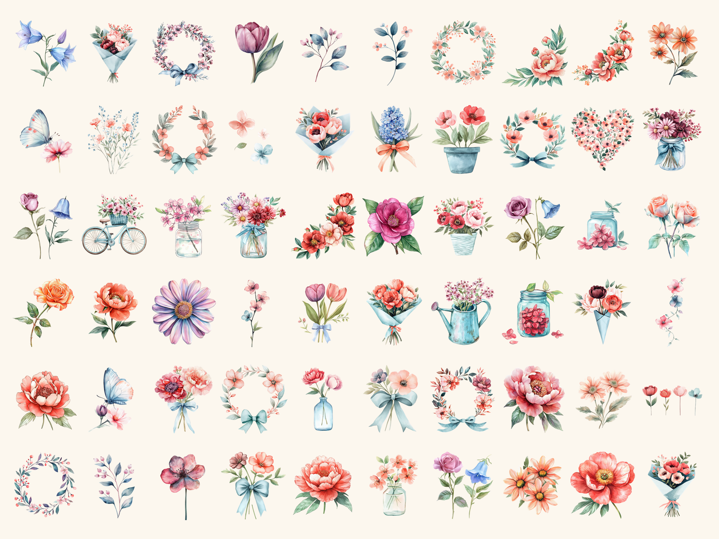 Floral Spring Watercolor Clipart