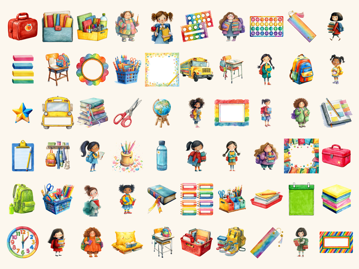 Back to School Watercolor Clipart