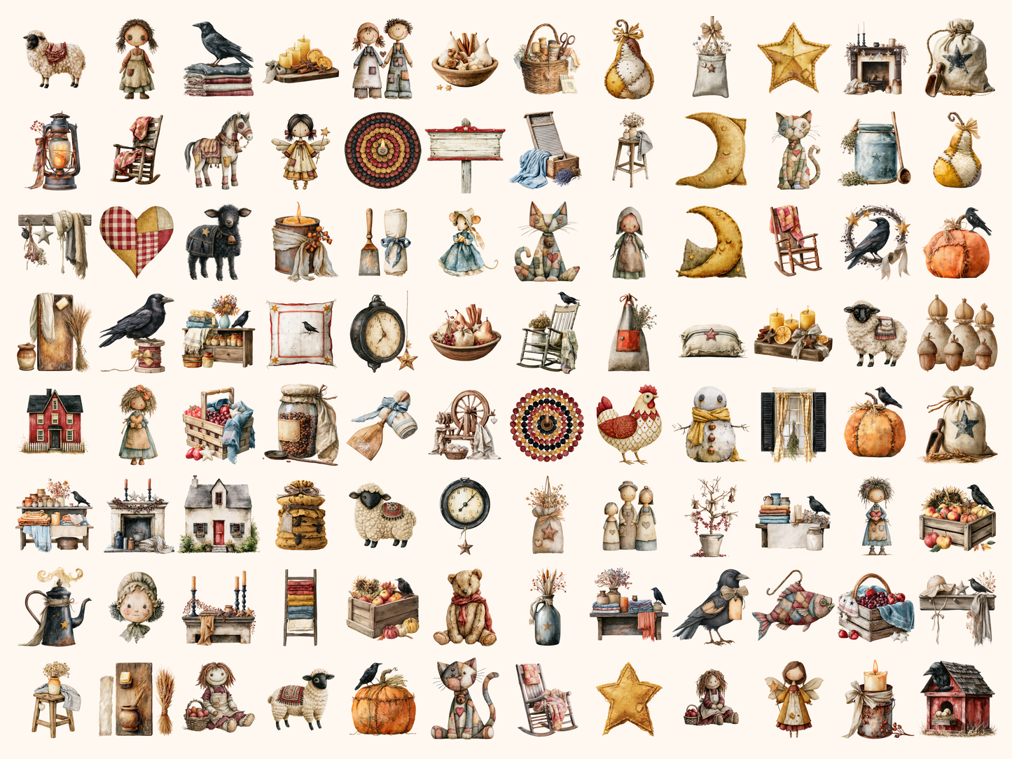 Primitive Country Watercolor Clipart