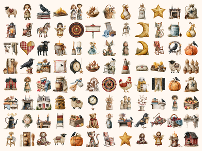 Primitive Country Watercolor Clipart