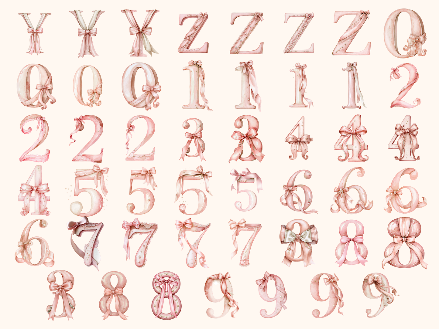Pink Coquette Bow Alphabet & Numbers