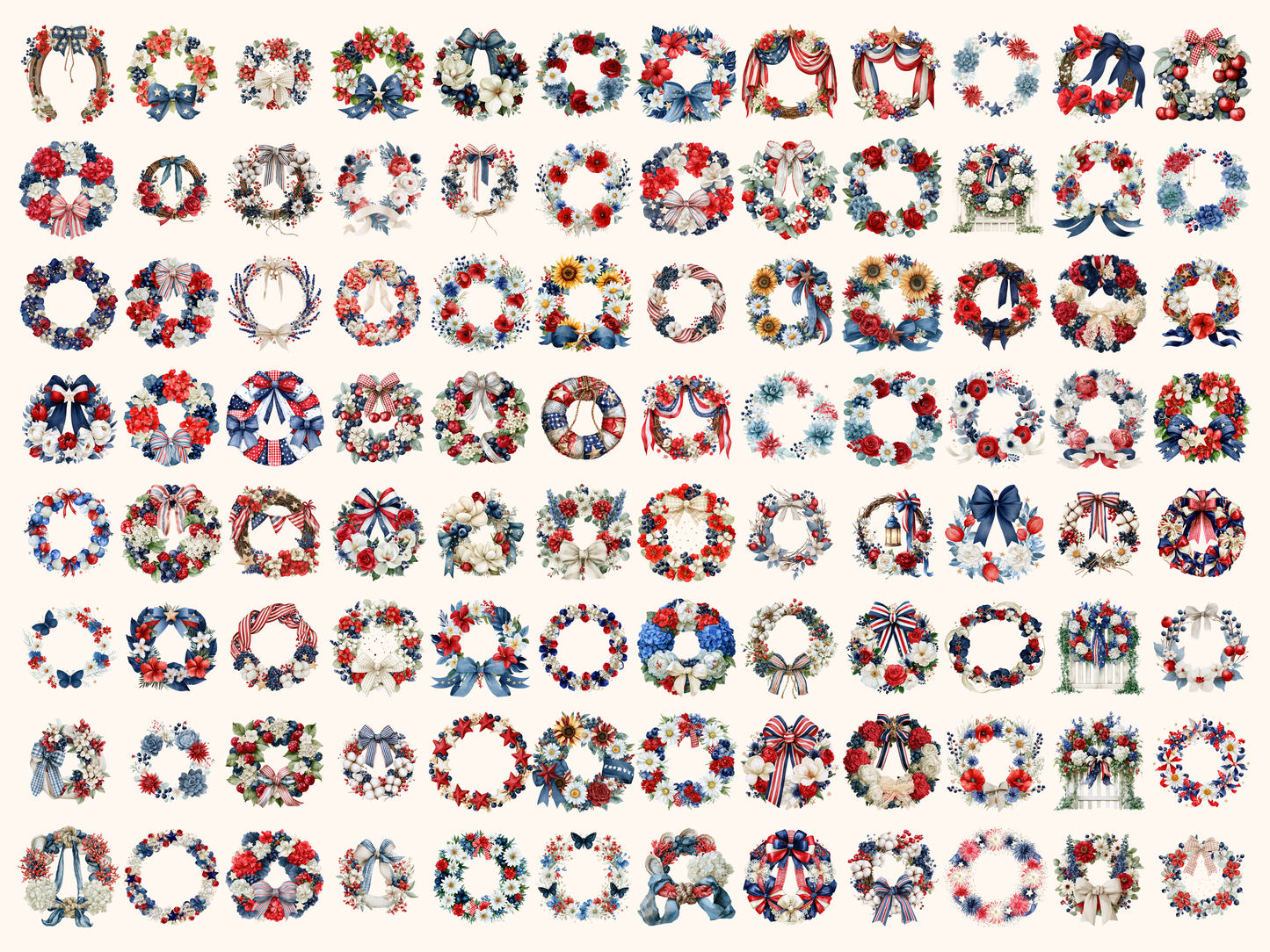 Red, White & Blue Wreath Watercolor Clipart