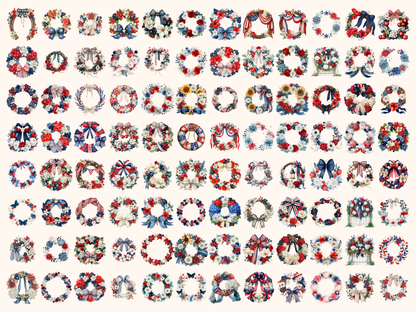 Red, White & Blue Wreath Watercolor Clipart