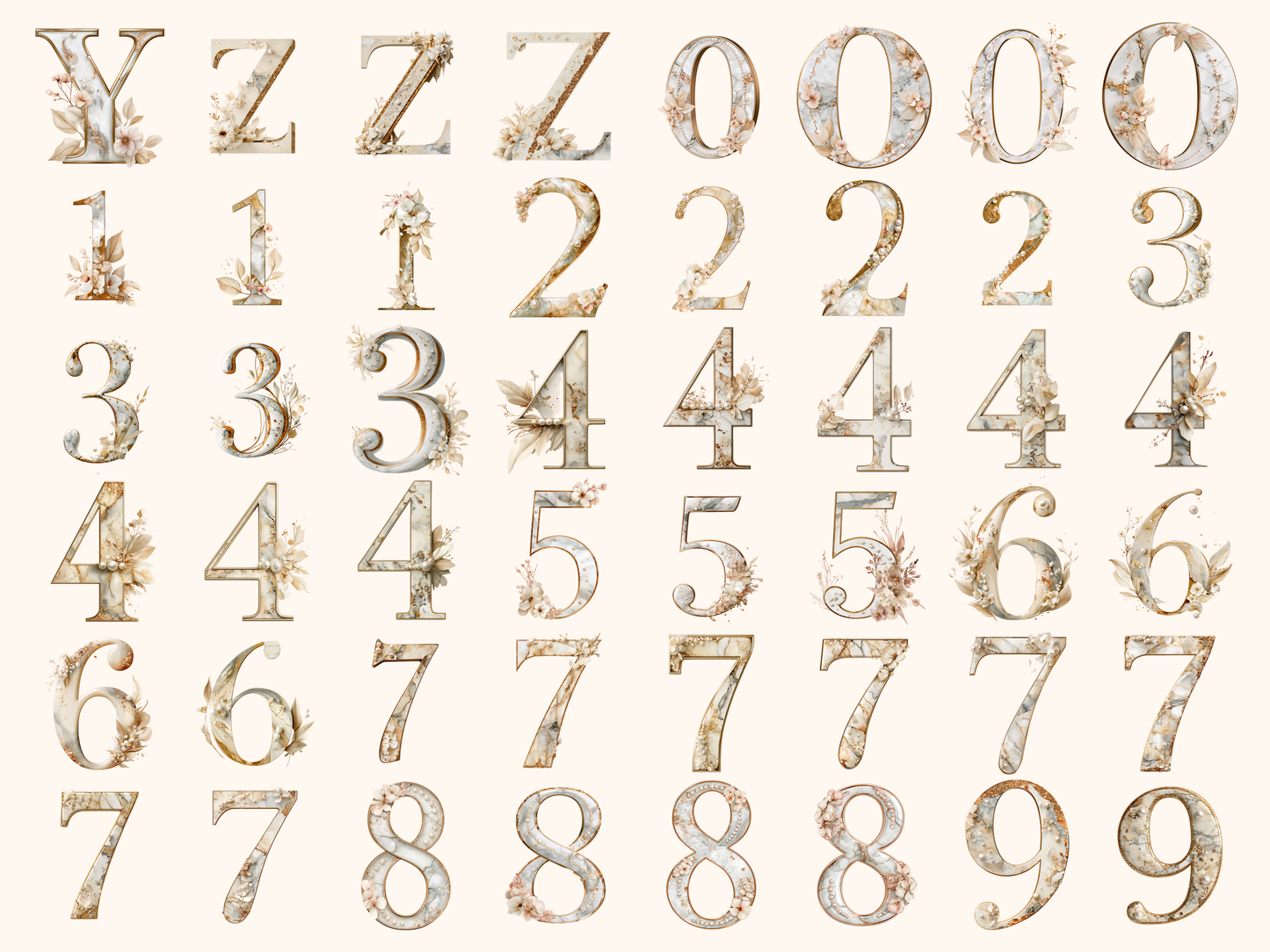 Elegant Gold Monogram Alphabet & Numbers