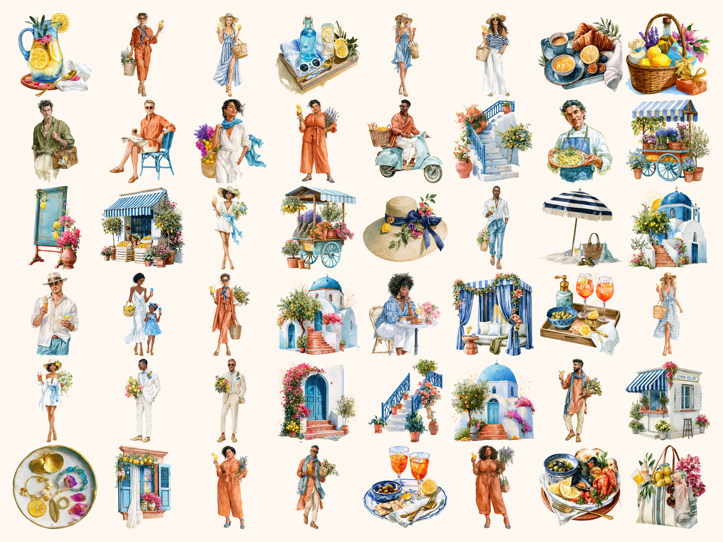 Euro Summer Watercolor Clipart