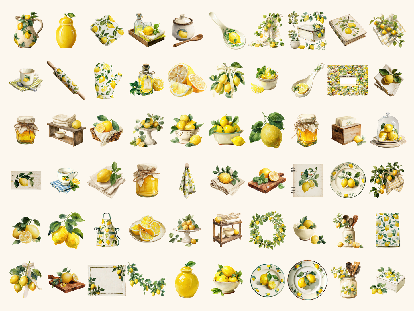Lemon Kitchen Watercolor Clipart