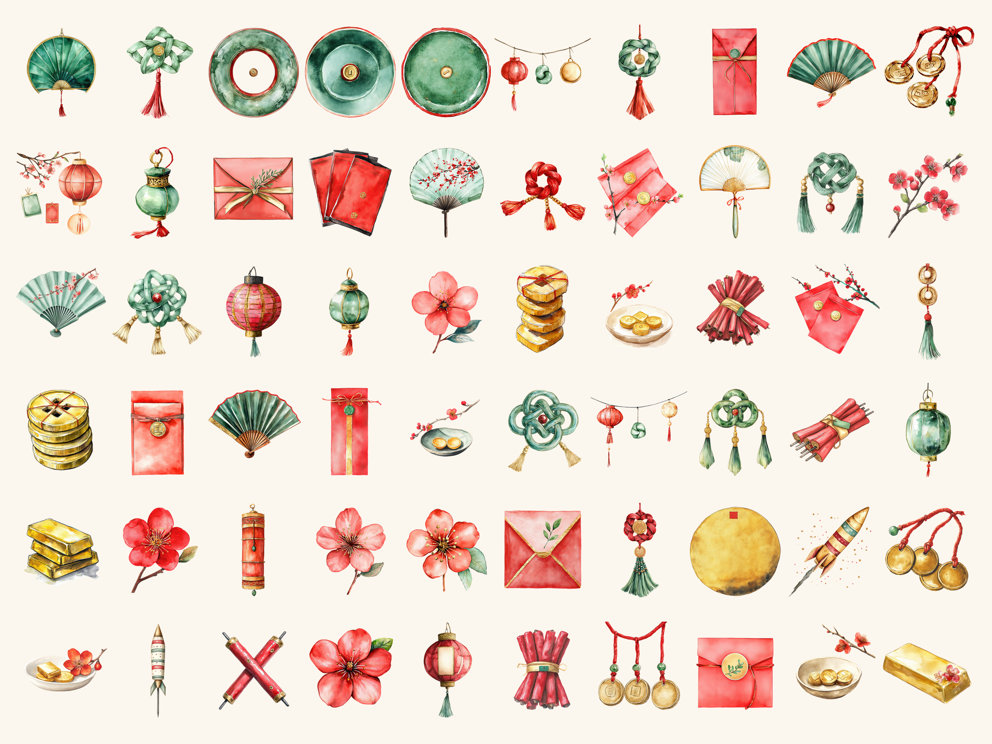 Lunar Icons Watercolor Clipart