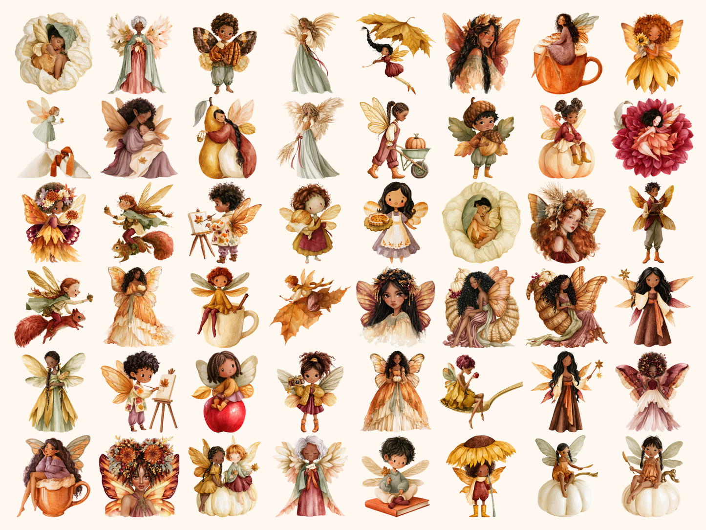 Thanksgiving Fairies Watercolor Clipart