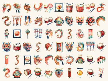 Dragon Dance Watercolor Clipart