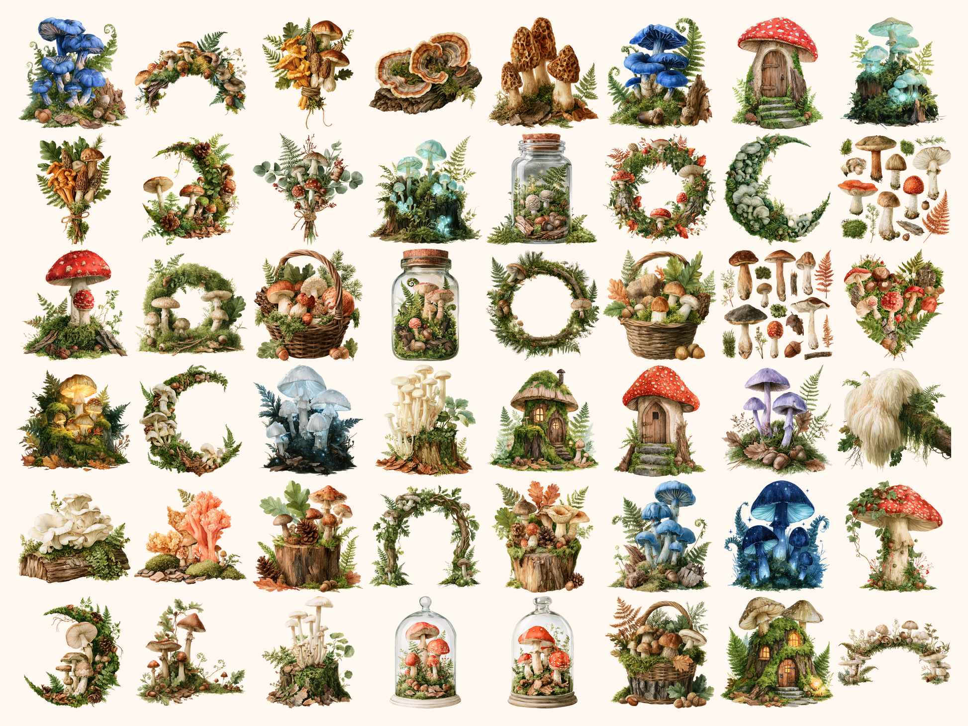 Mushroom Forest Watercolor Clipart