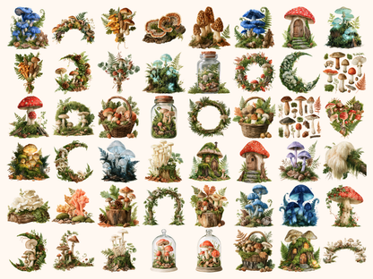 Mushroom Forest Watercolor Clipart