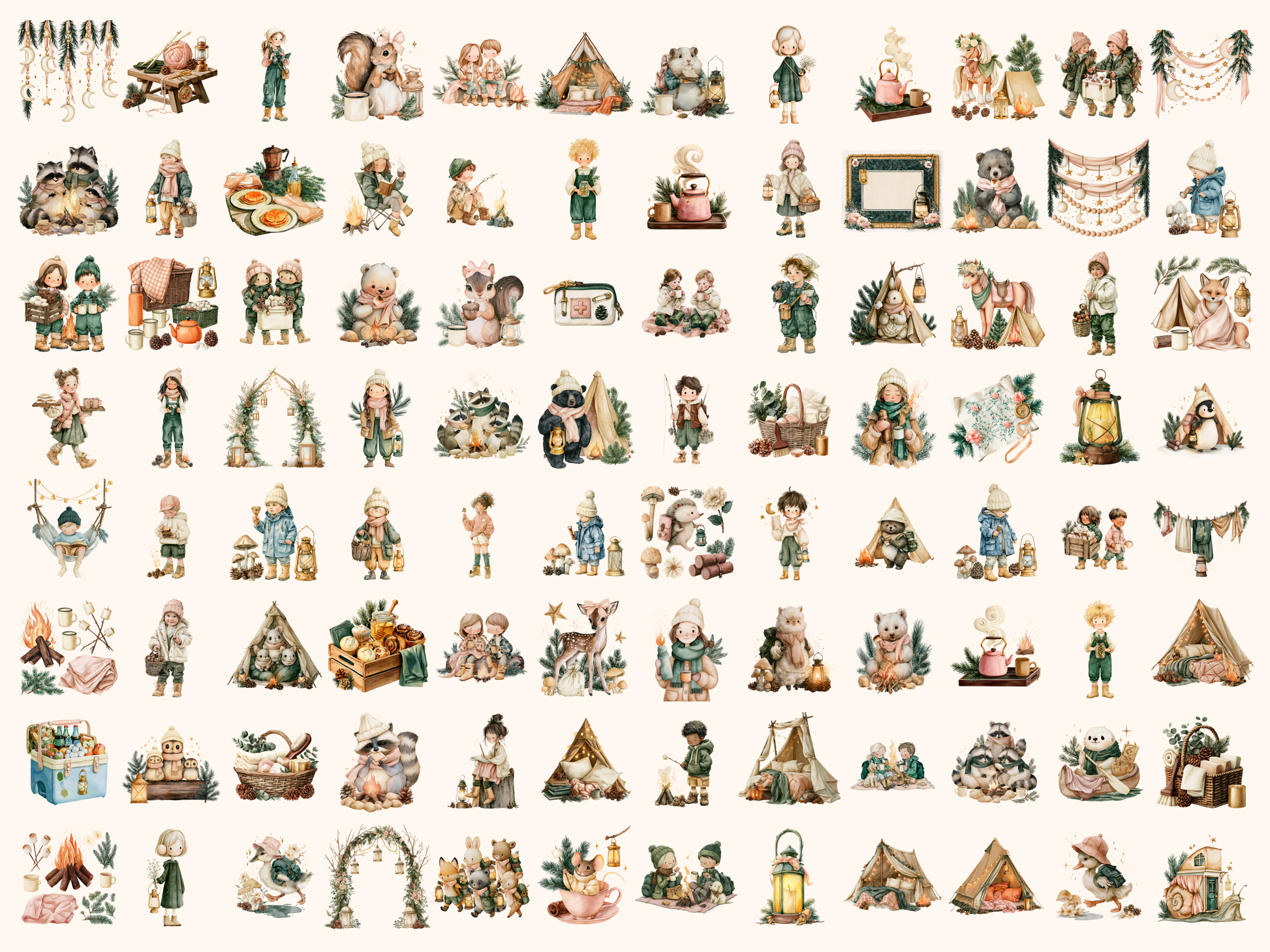 Camping Cuties Watercolor Clipart