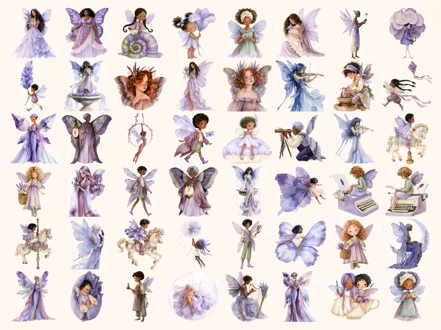 Lavender Fairies Watercolor Clipart