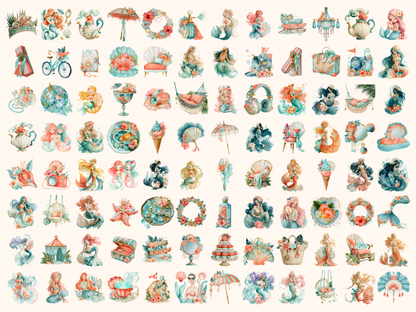 Summer Siren Watercolor Clipart