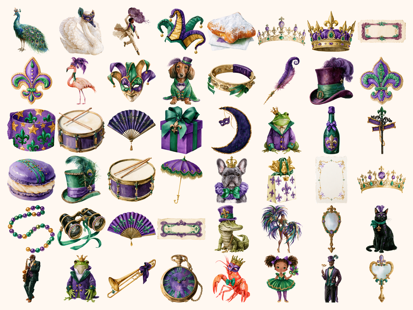 Mardi Gras Watercolor Clipart