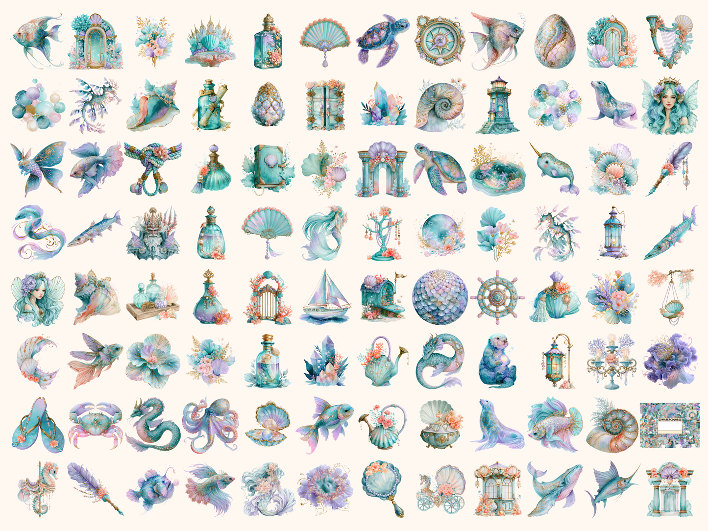 Sea Pastel Watercolor Clipart
