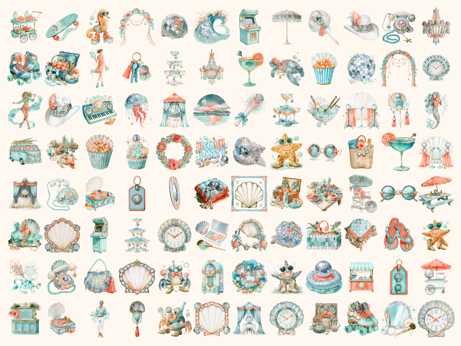 Coastal Disco Watercolor Clipart