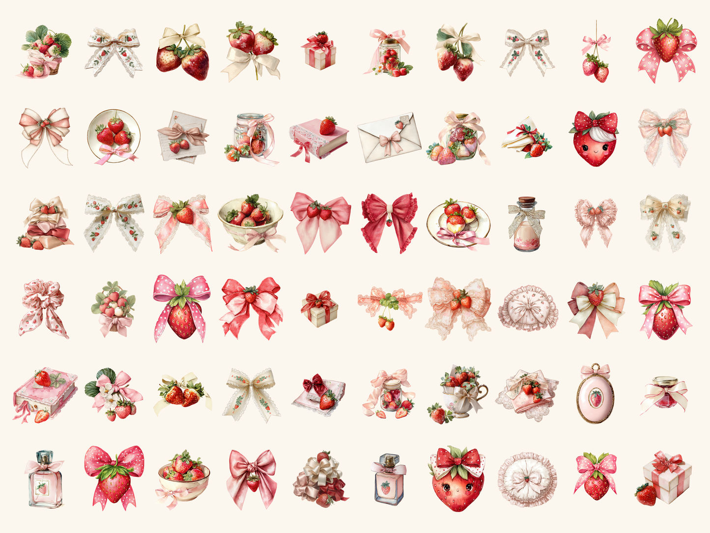 Strawberry Coquette Watercolor Clipart