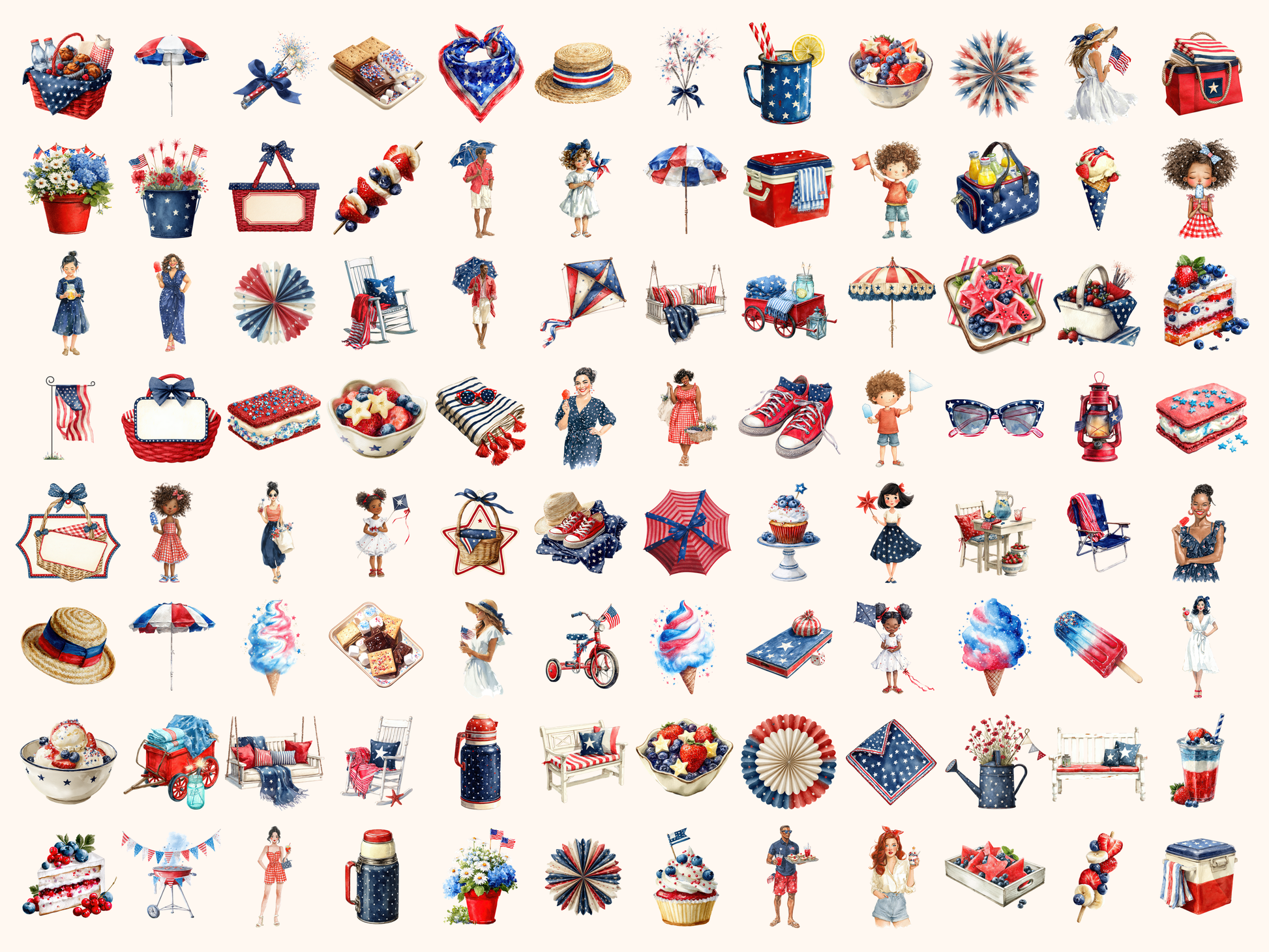Patriotic Summer Watercolor Clipart