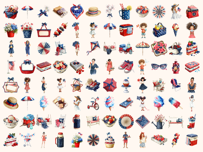 Patriotic Summer Watercolor Clipart