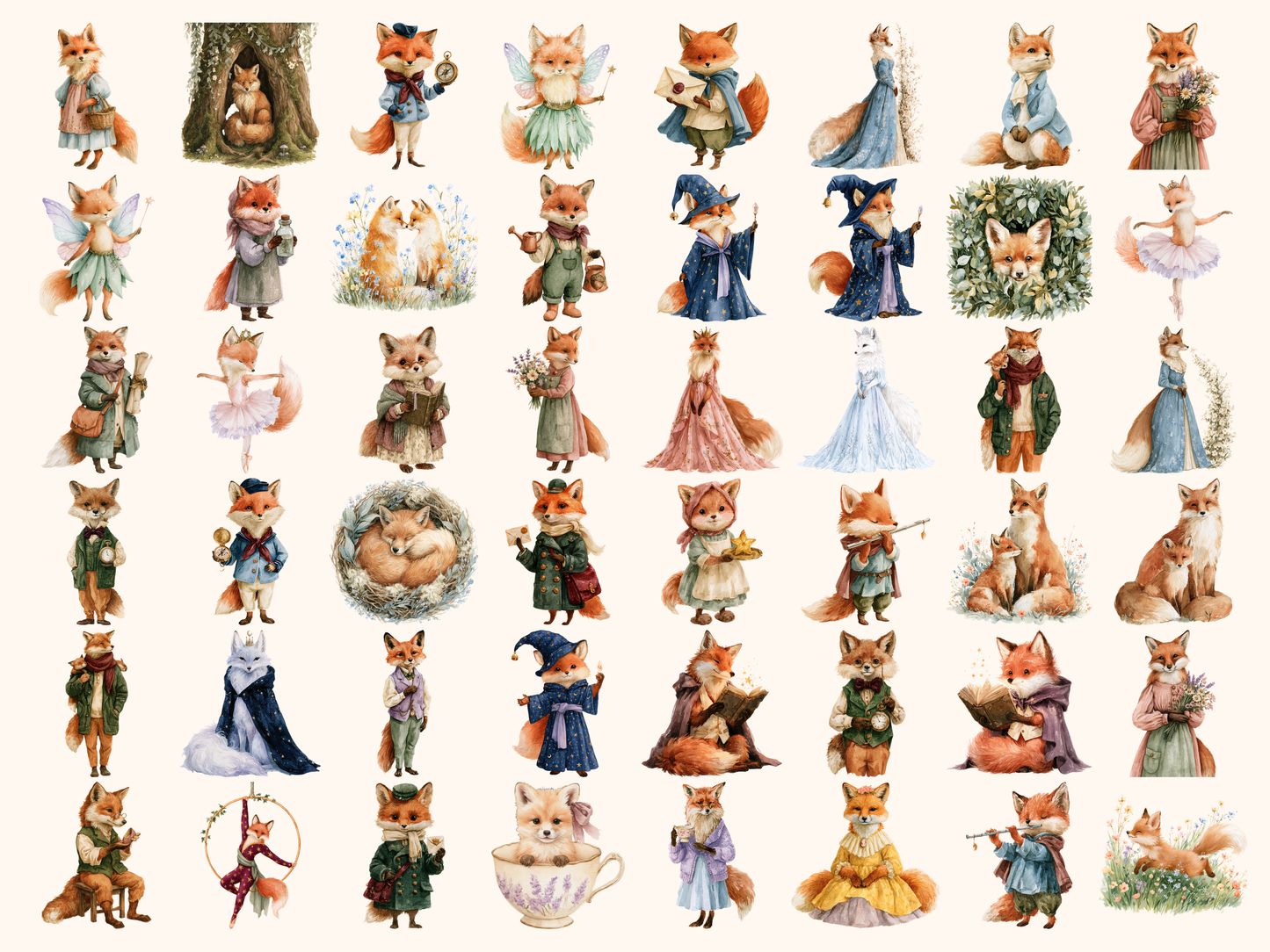 Fairytale Foxes Watercolor Clipart
