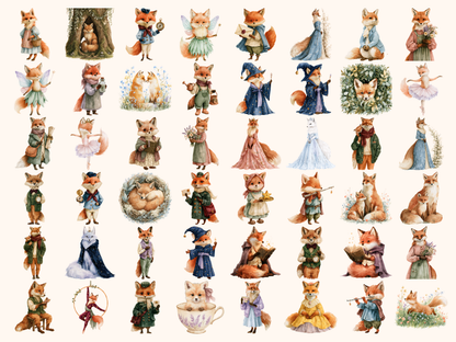 Fairytale Foxes Watercolor Clipart