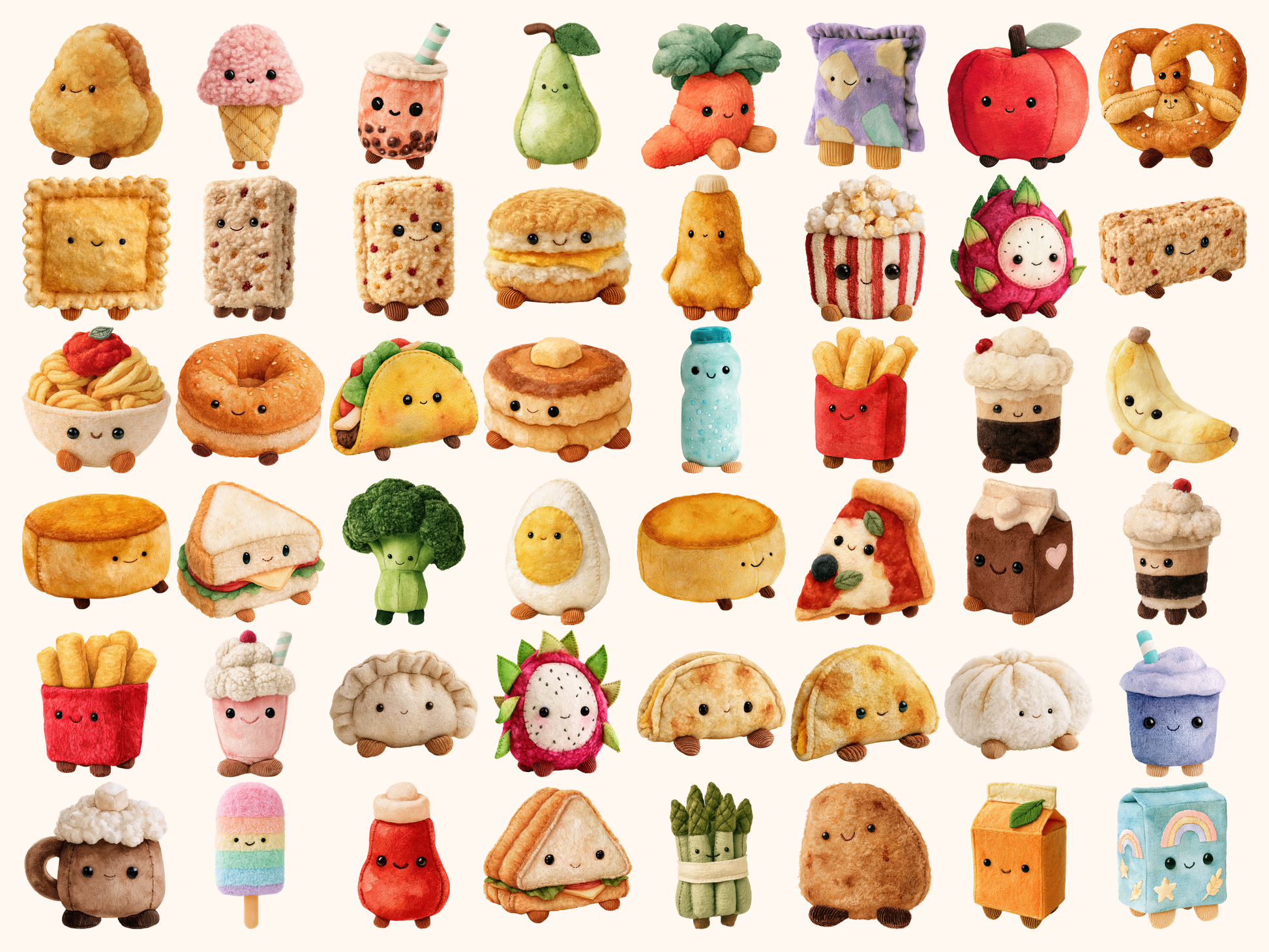 Plushie Food & Drinks Watercolor Clipart